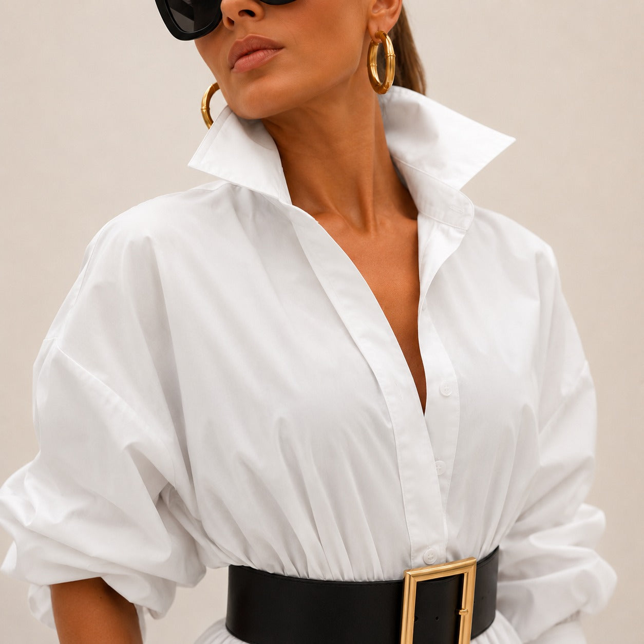 Elowen™ Dress with Collared Neckline, Wide Sleeves and Flowy Silhouette