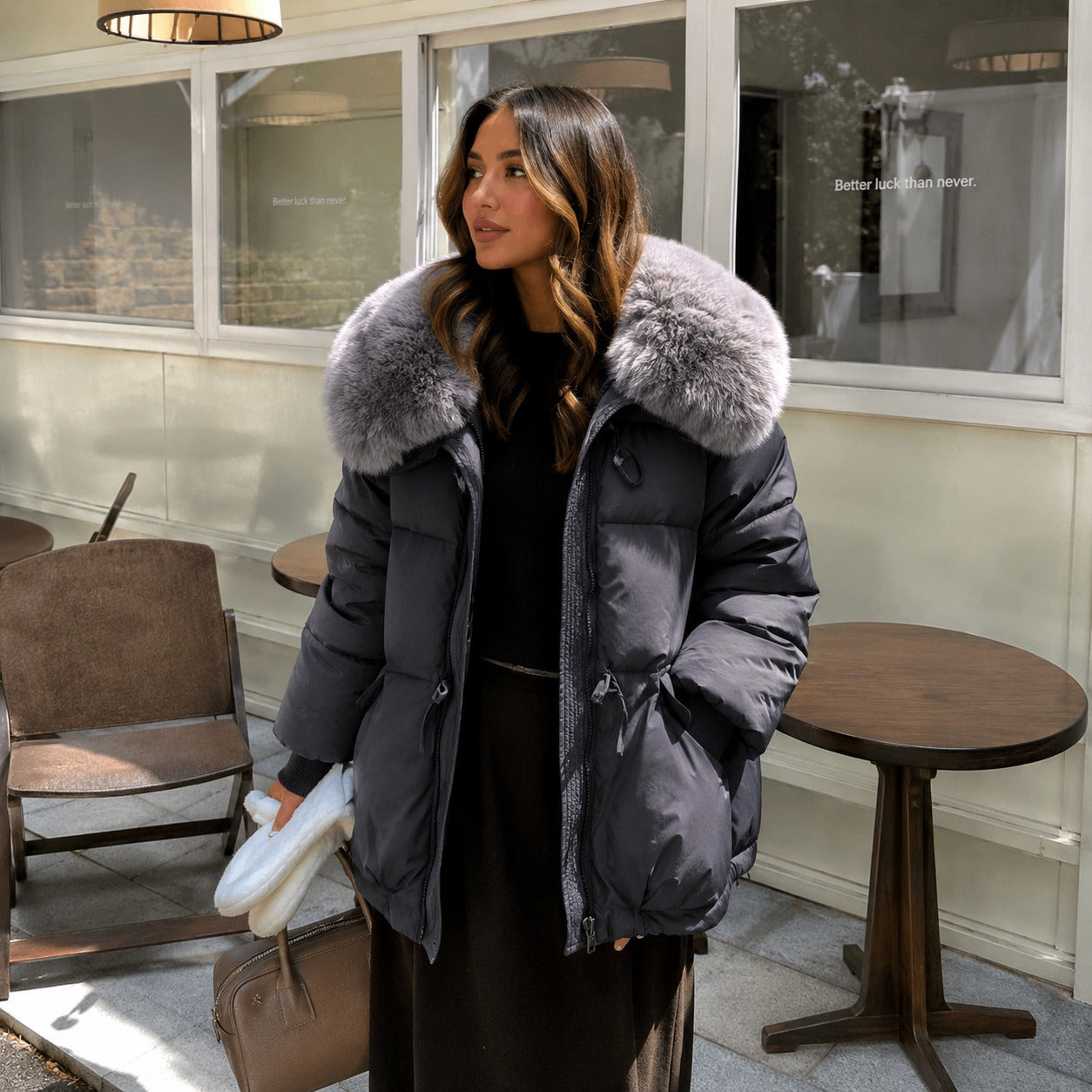 Dorenne™ Premium Puffer Coat with a Faux Fur Collar and Ribbed Cuffs