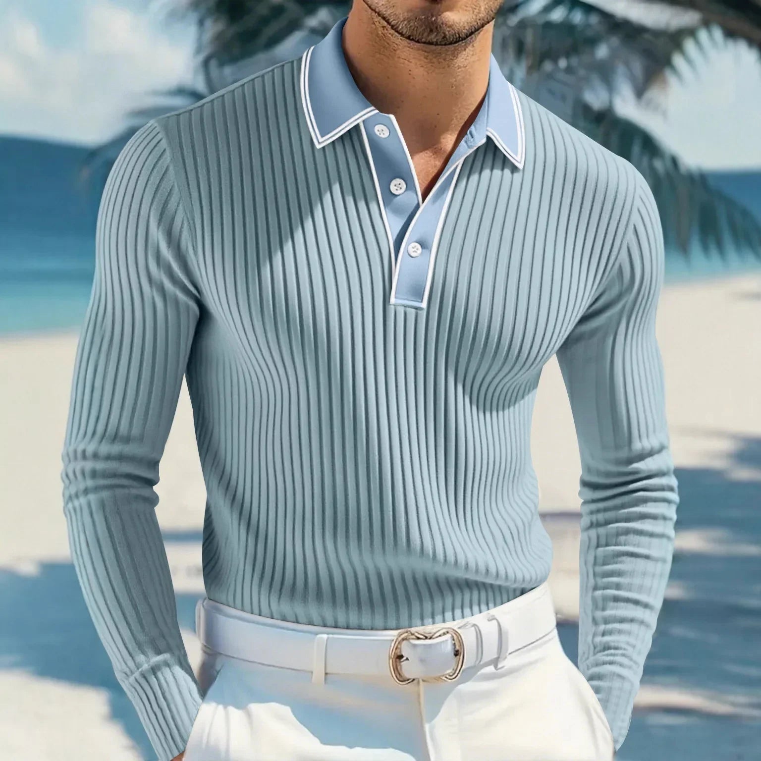 Castellan™ Long-Sleeve Polo Shirt with Contrast Collar and Premium Finish