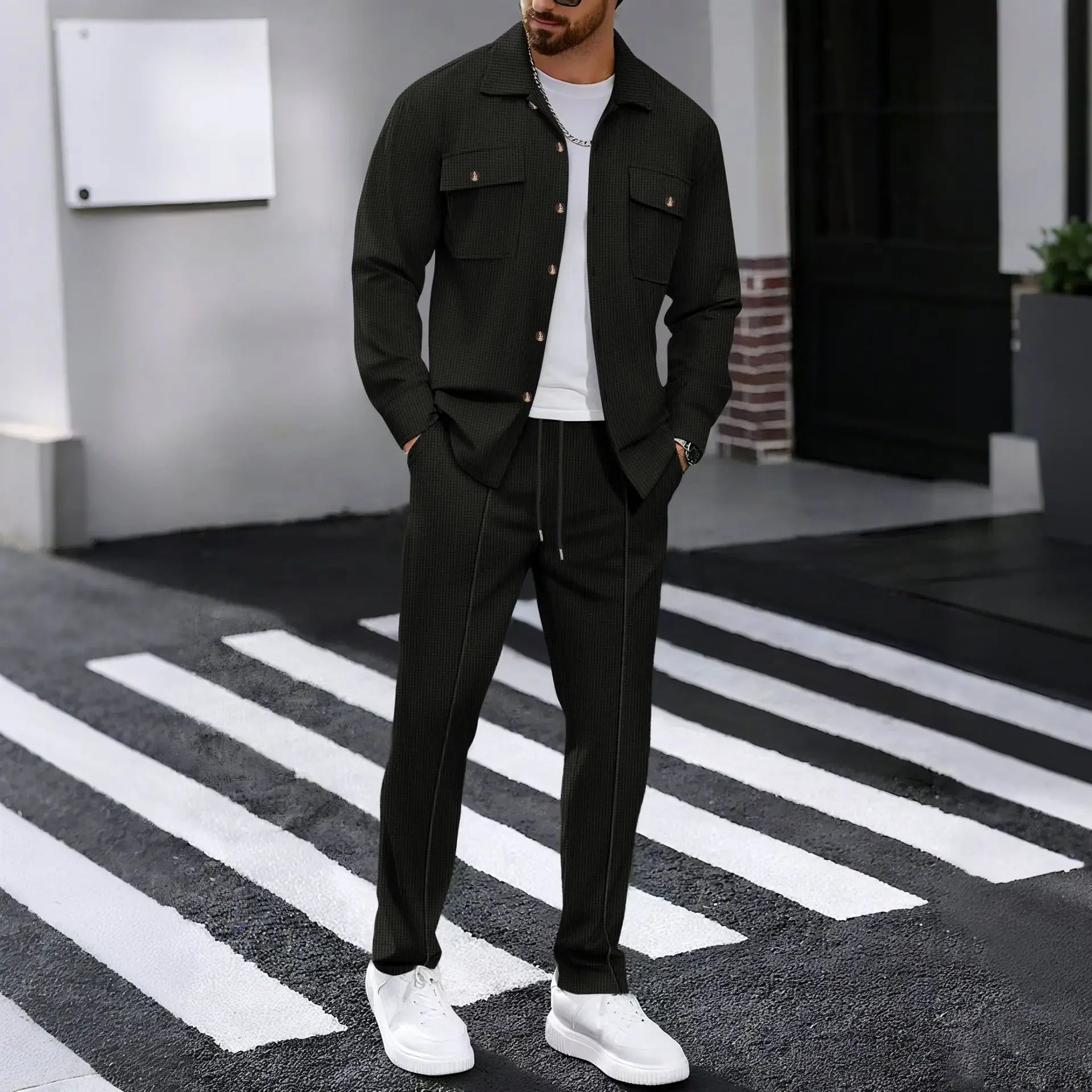 Erik™ Premium Textured Knit Set with Button-Up Shirt