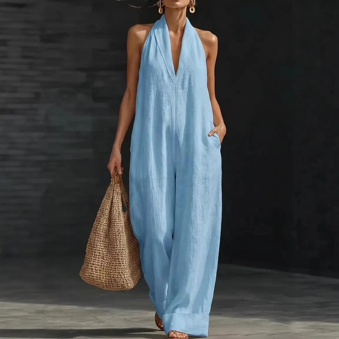 Jumpsuit Eliora™ with Halter Neck, Wide-Leg Fit and Side Pockets