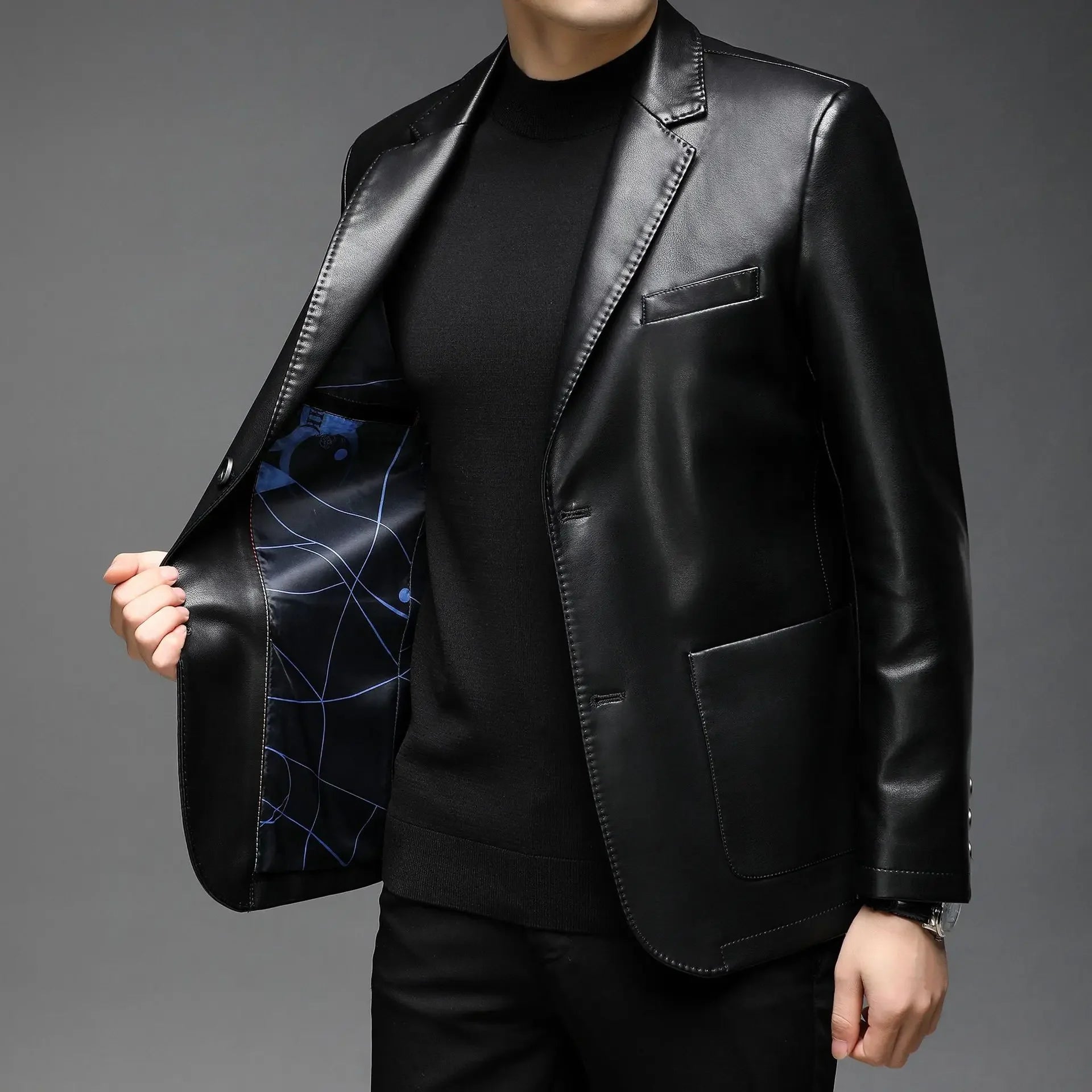 Mikkel™ Blazer-Style Jacket in Premium Leather with Minimalist Design