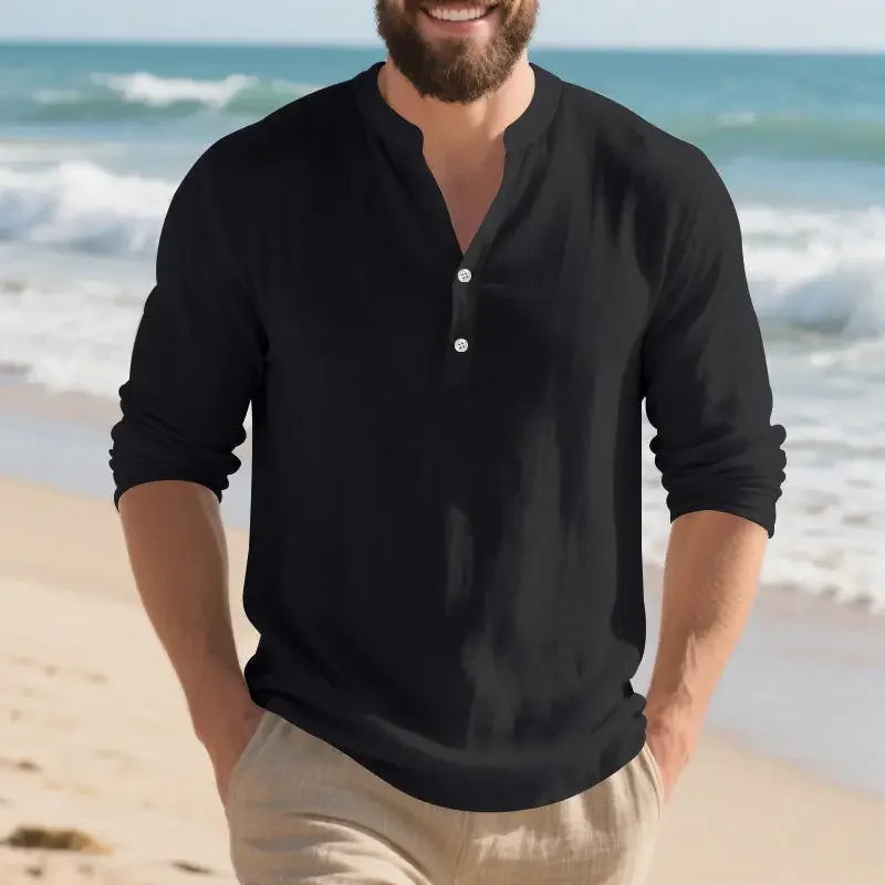 Orvian™ Shirt in Premium Linen with Minimalist Henley Collar