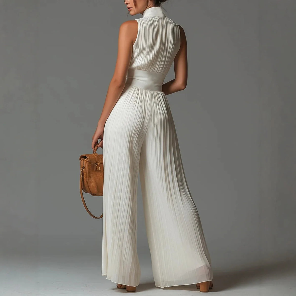 Aureliah™ Jumpsuit with Metallic Front Zipper and Defined Waist