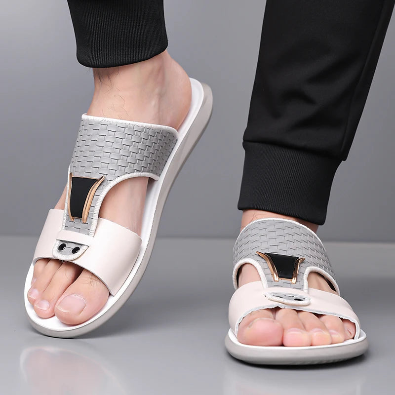 Arkon™ Woven Leather Sandals With Metallic Detail And Premium Anatomical Comfort