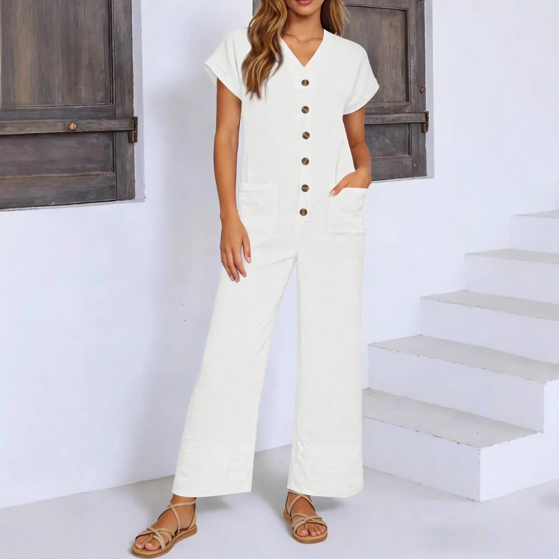 Cannes™ Jumpsuit with Front Buttons and V-Neckline