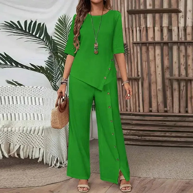 Celinor™ Set With Flowing Blouse and Wide-Leg Pants