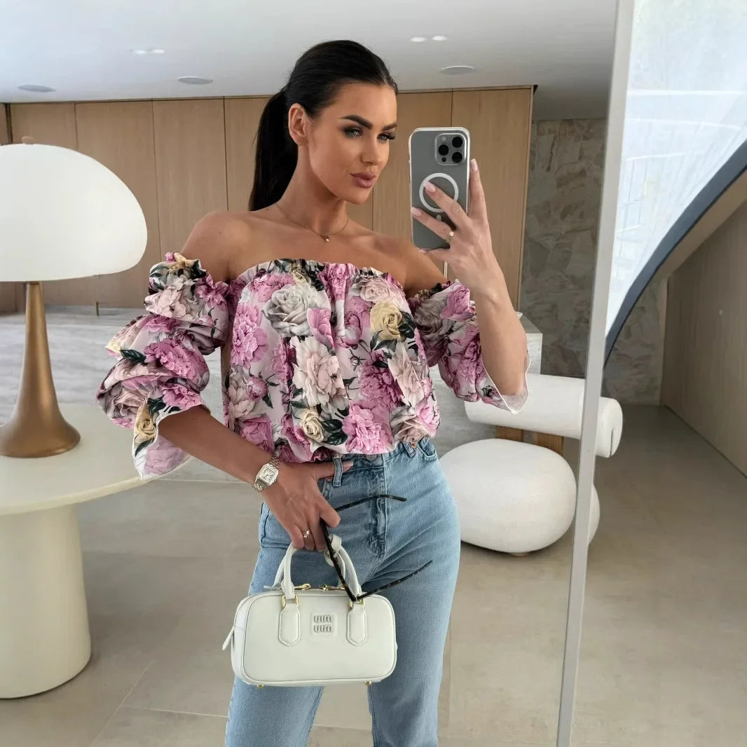 Florenze™ Off-Shoulder Blouse with Elegant Floral Design