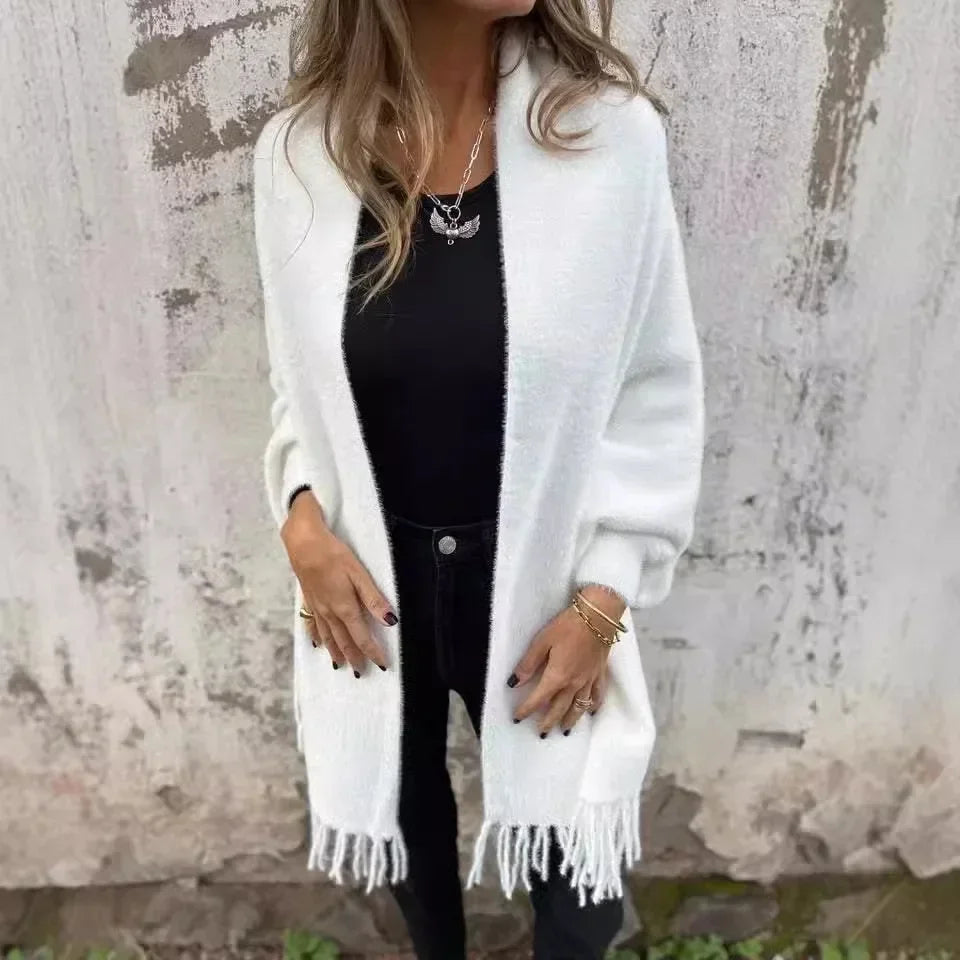 Valmonté™ Blanket Coat in Cozy Knit with Fringes and Handcrafted Finish / Winter Softness Meets French Elegance!