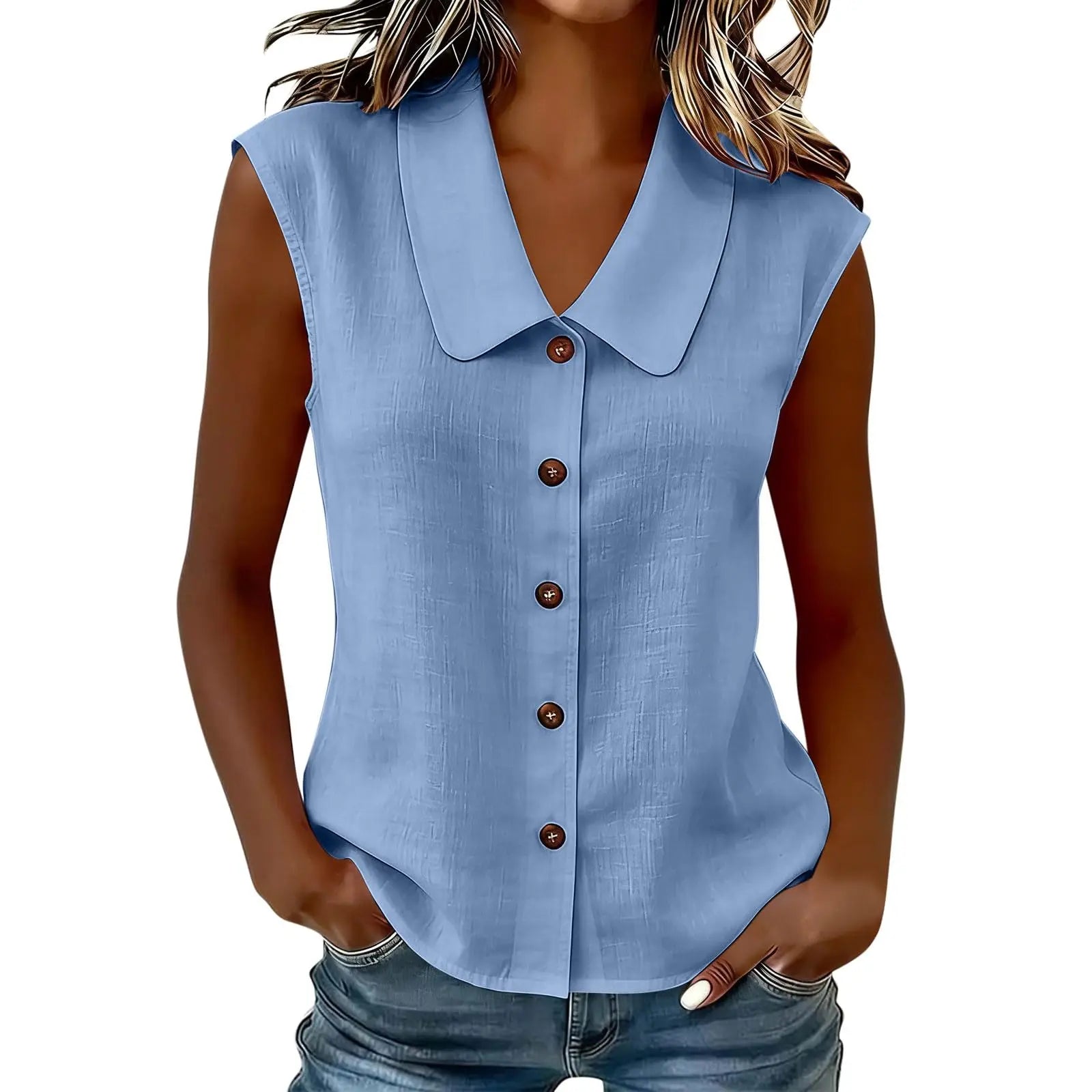 Celinea™ Cotton-Linen Shirt With Elegant Collar And Front Buttons