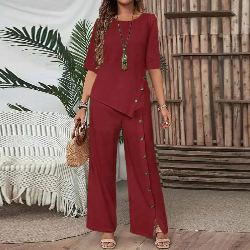 Celinor™ Set With Flowing Blouse and Wide-Leg Pants