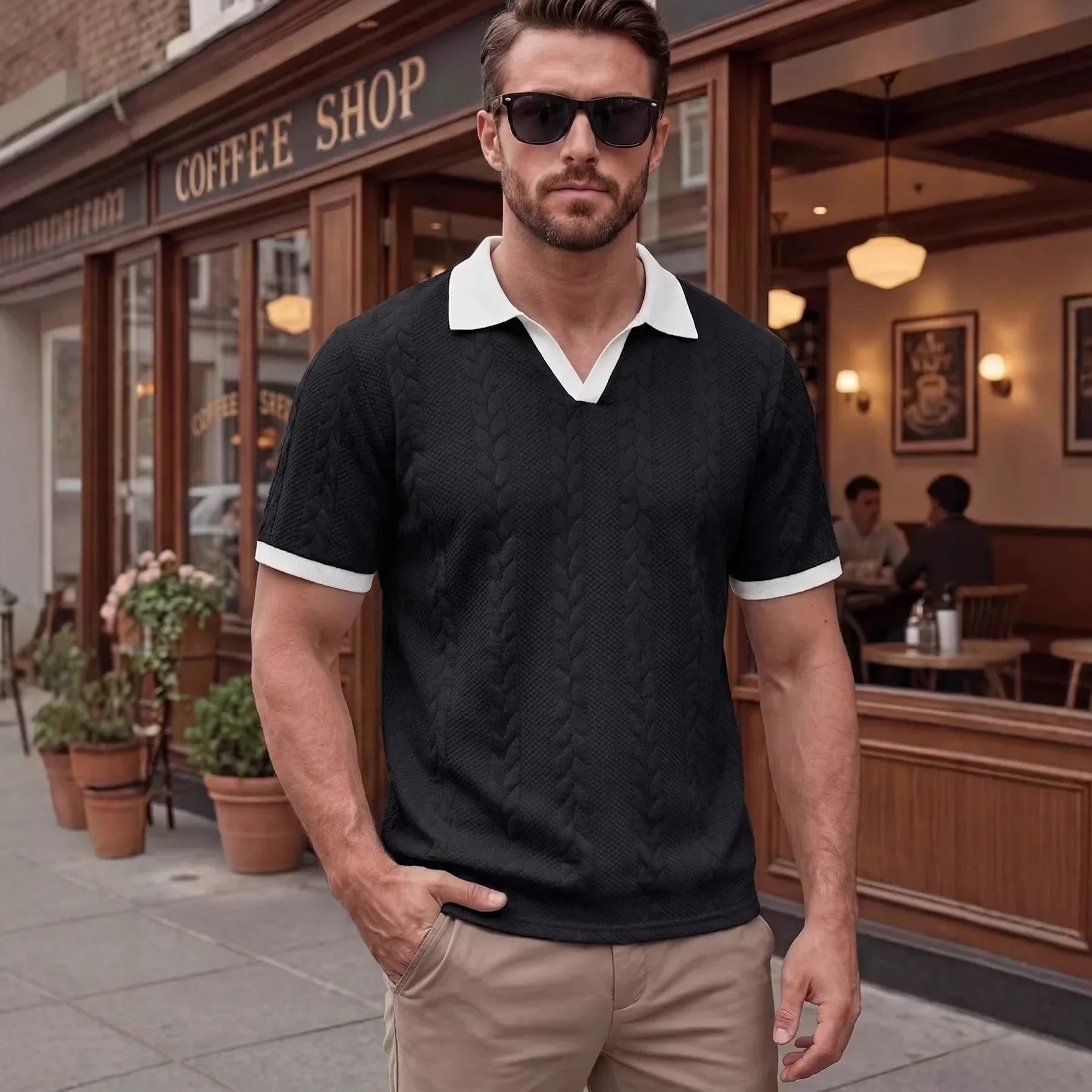 Windsor™ Polo In Textured Knit With Contrast Collar