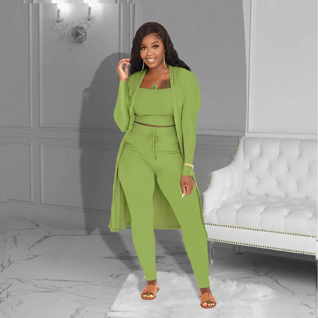 Velmira™ Set with a Cropped Top, Fitted Pants, and a Flowy Cardigan