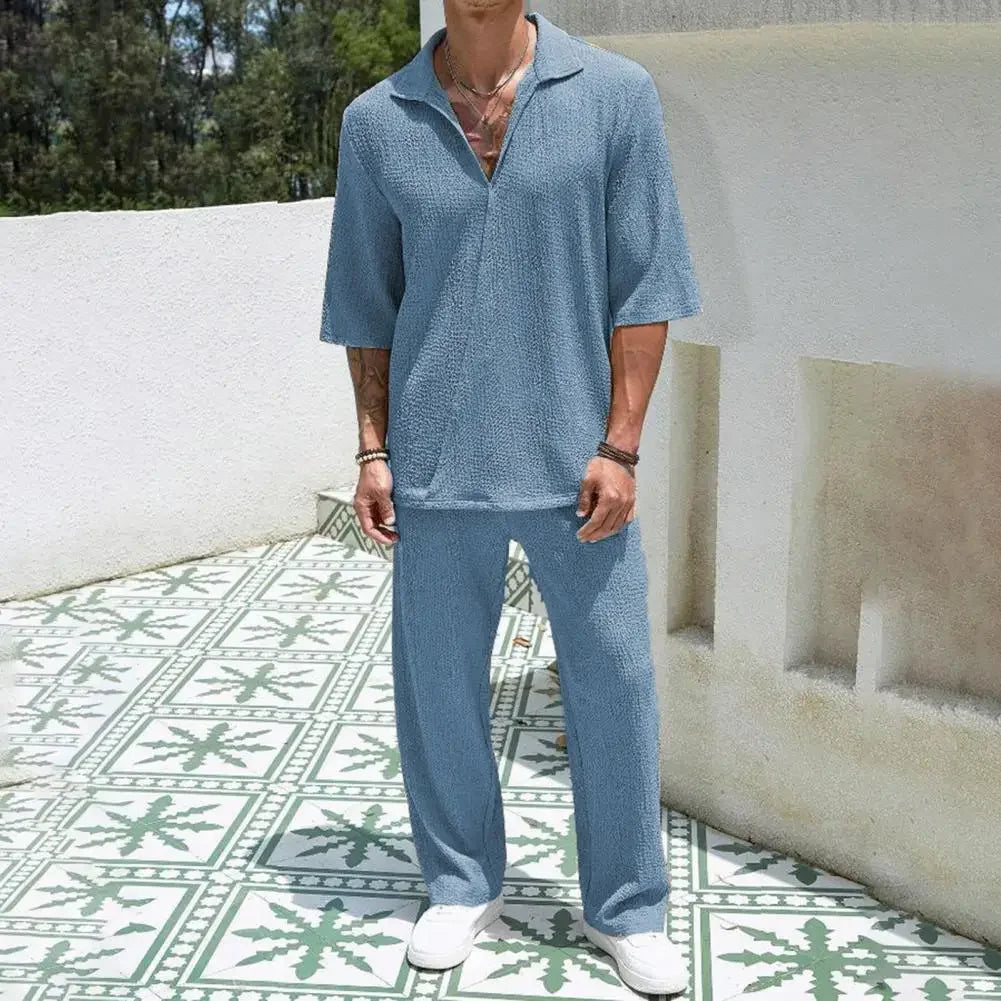 Helsinki™ Textured Viscose Set with Polo Collar and Old Money Aesthetic