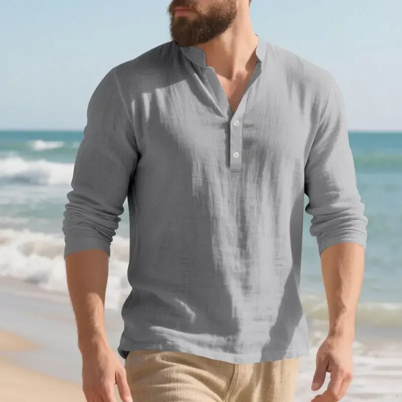 Orvian™ Shirt in Premium Linen with Minimalist Henley Collar