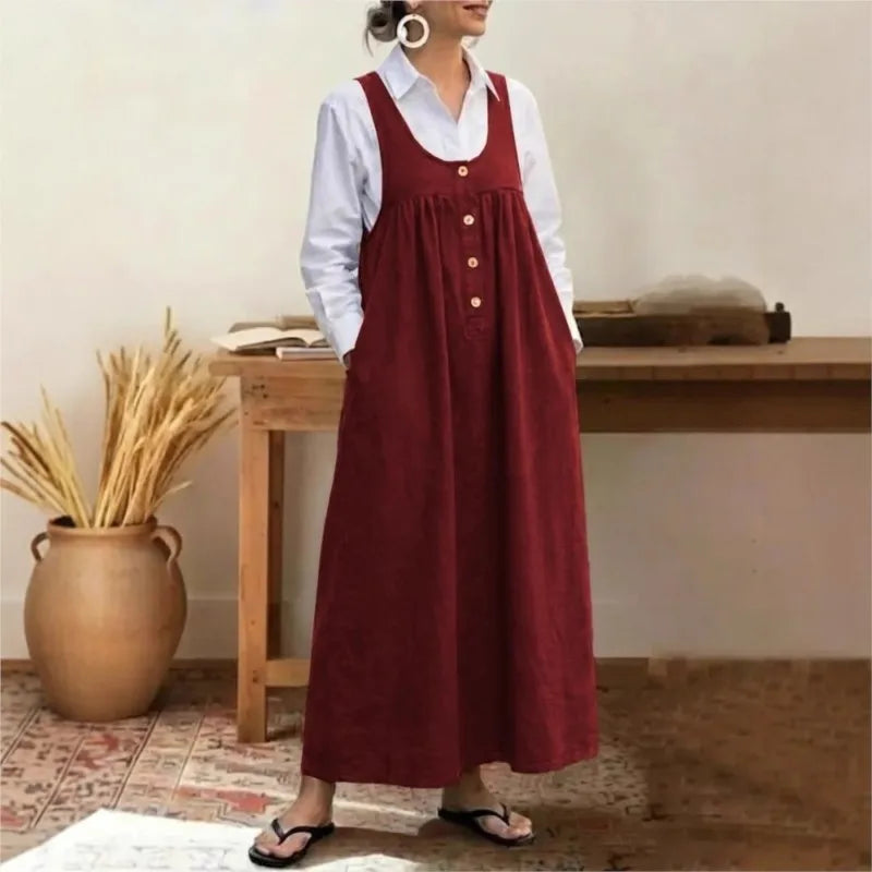 Meadow™ Pinafore Dress With Minimalist Front Buttons