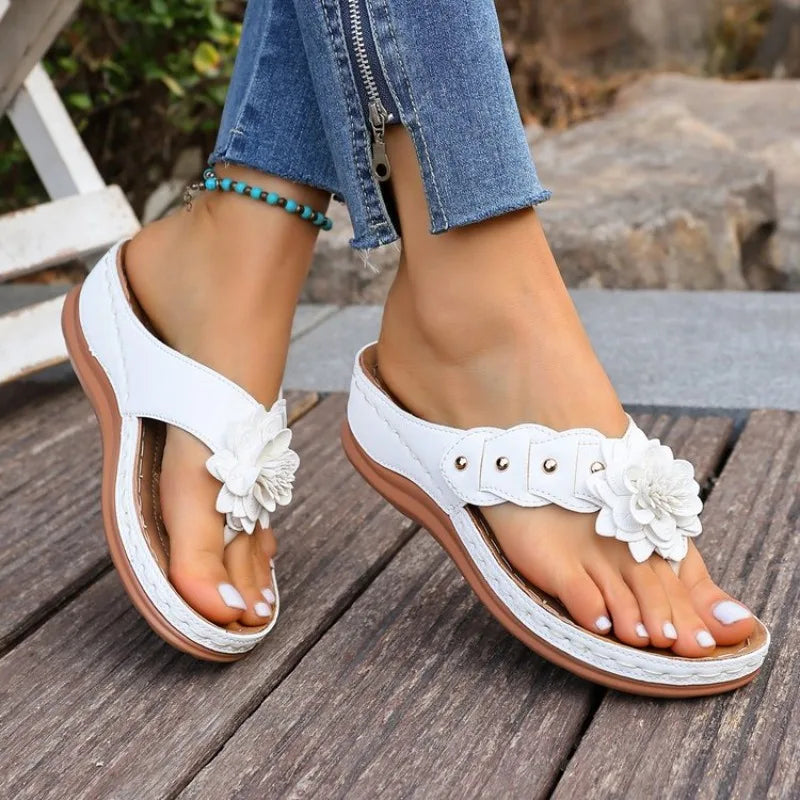 Amelie™ Wedge Sandals With Floral Appliqué And Wide Straps