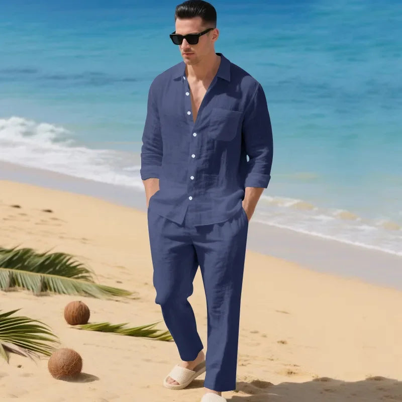 Luca™ Cotton-Linen Set with Button-Up Shirt