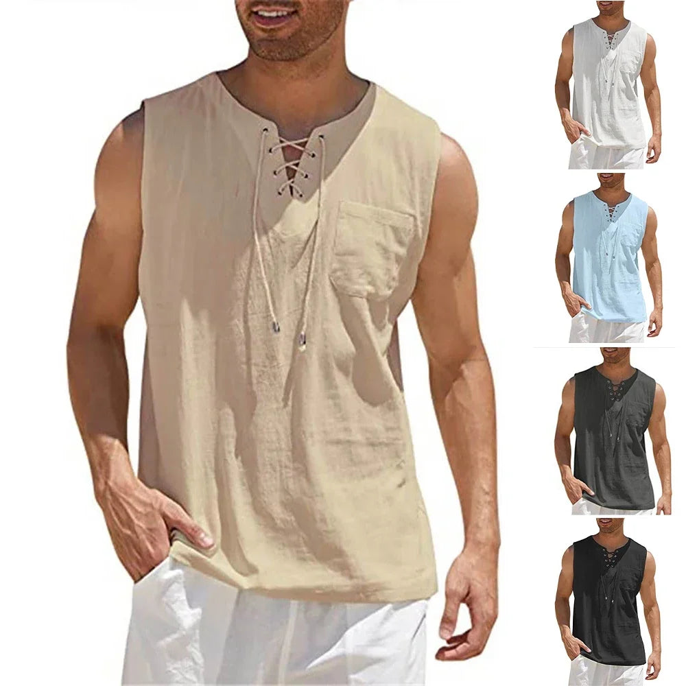 Zayron™ Linen Cotton Tank with Modern Cut and Relaxed Style