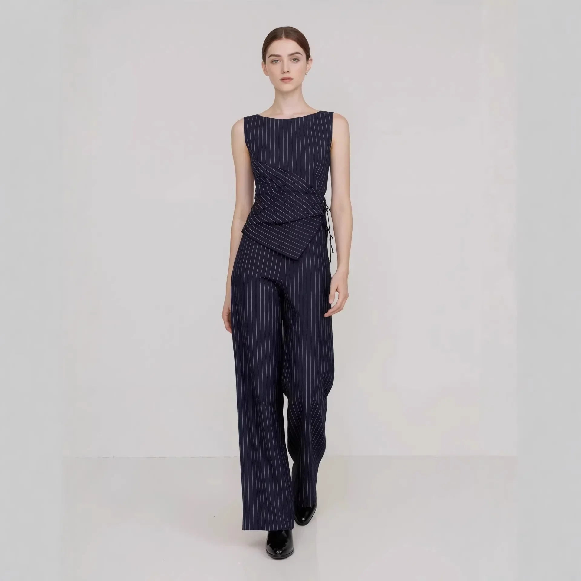 Bellamour™ Tailored Set With Asymmetrical Top and Wide-Leg Pants
