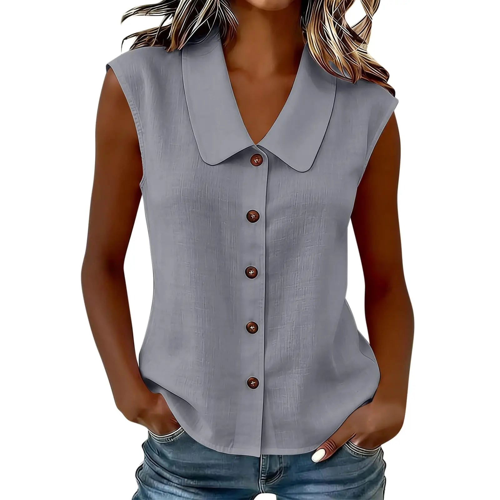 Celinea™ Cotton-Linen Shirt With Elegant Collar And Front Buttons