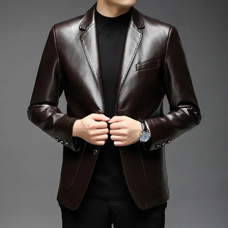Mikkel™ Blazer-Style Jacket in Premium Leather with Minimalist Design