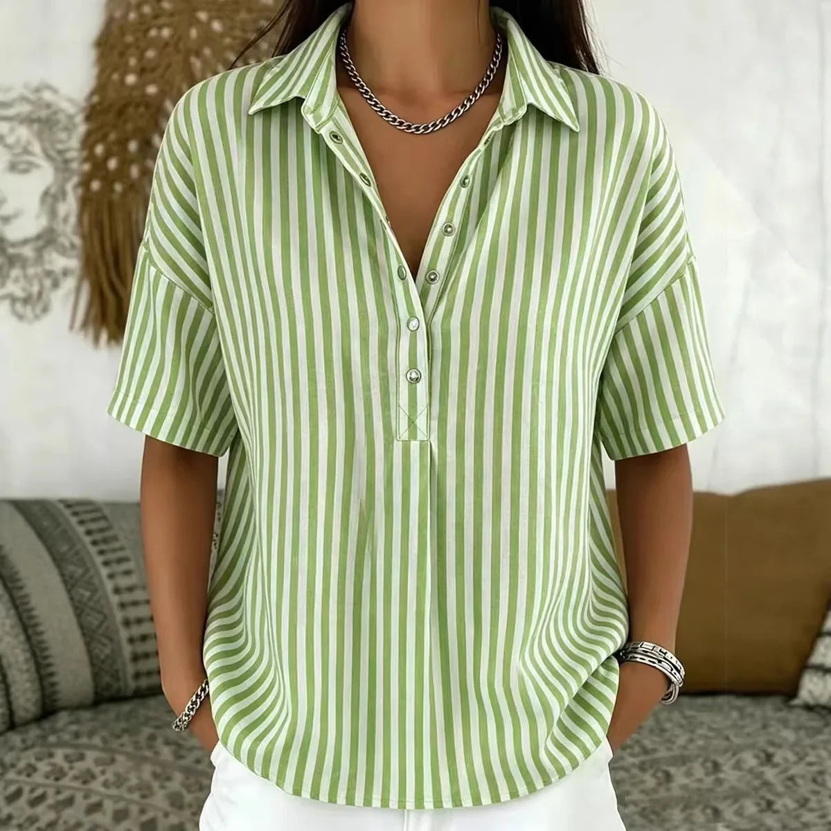 Shirt Ainsley™ with Vertical Stripes, Classic Collar and Front Buttons