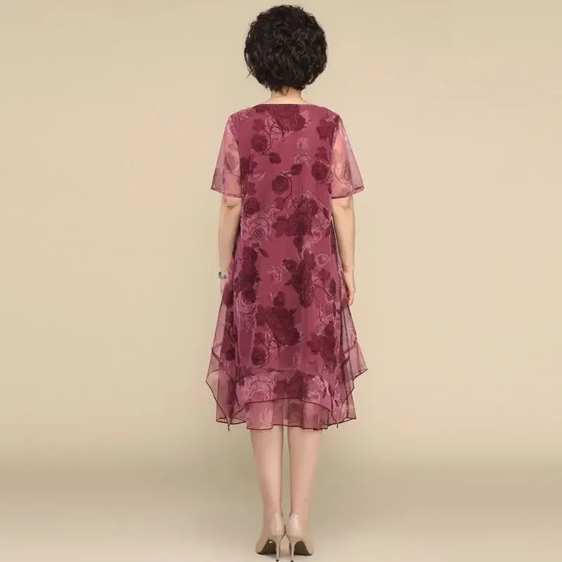 Nice™ Floral Dress in Premium Chiffon with Double Layering and Asymmetrical Hem