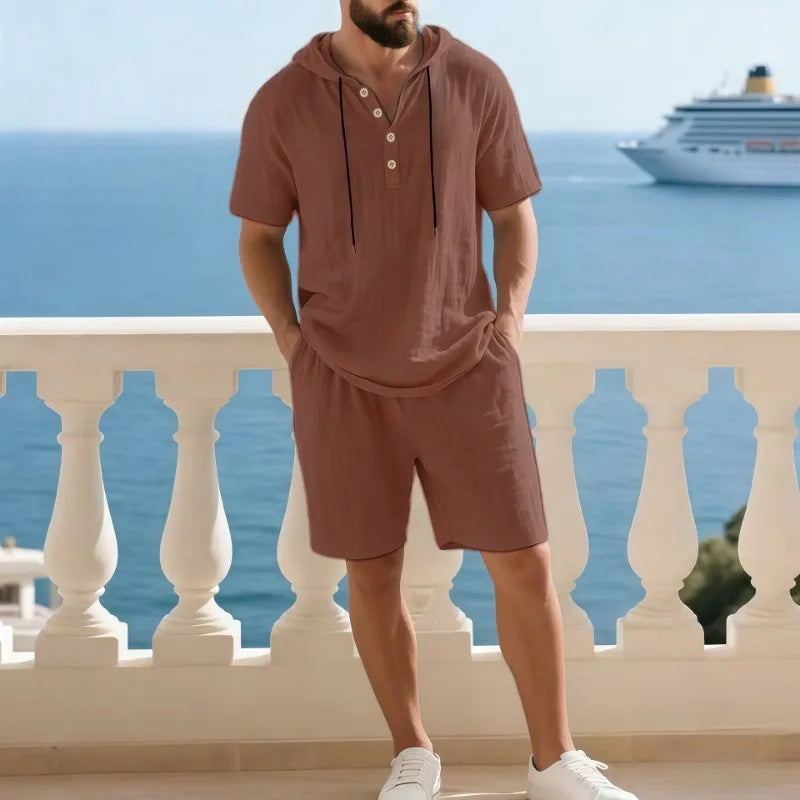Portofino Coast™ Cotton-Linen Set With Modern Hooded Shirt