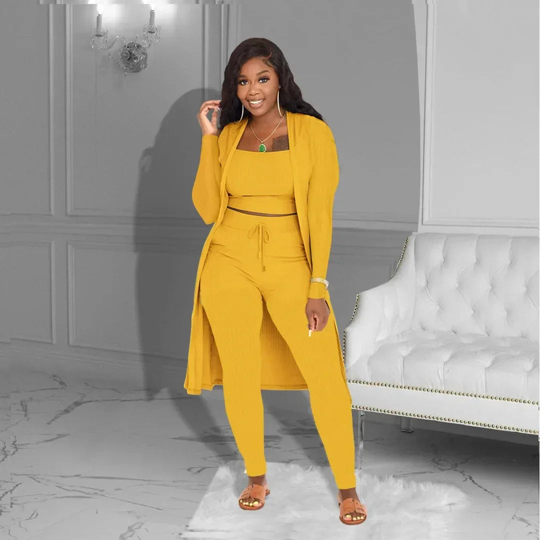 Velmira™ Set with a Cropped Top, Fitted Pants, and a Flowy Cardigan