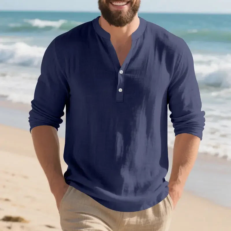 Orvian™ Shirt in Premium Linen with Minimalist Henley Collar