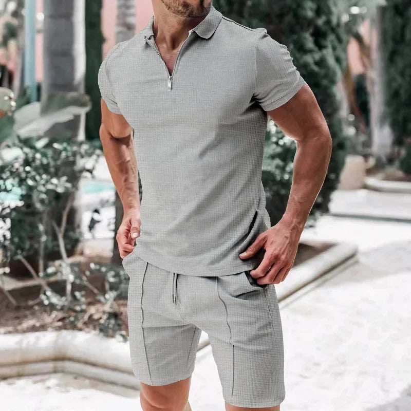 Pietro™ Premium Textured Knit Set with Zip Polo Shirt