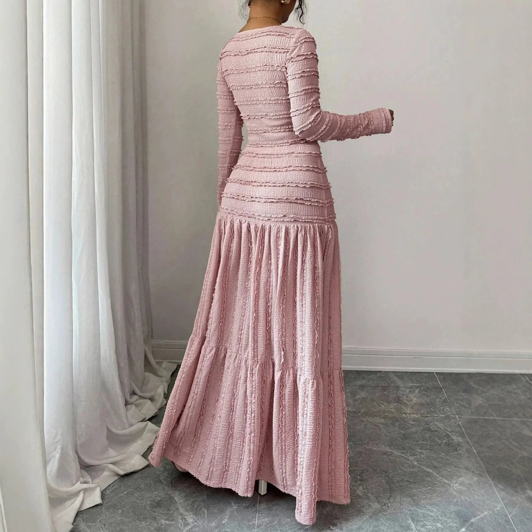 Ursula™ Long Dress in Pleated Knit with Front Button Closure
