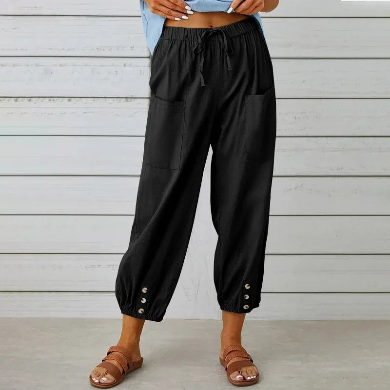 Kobe™ Cotton-Linen Pants with Front Pockets and Adjustable Drawstring