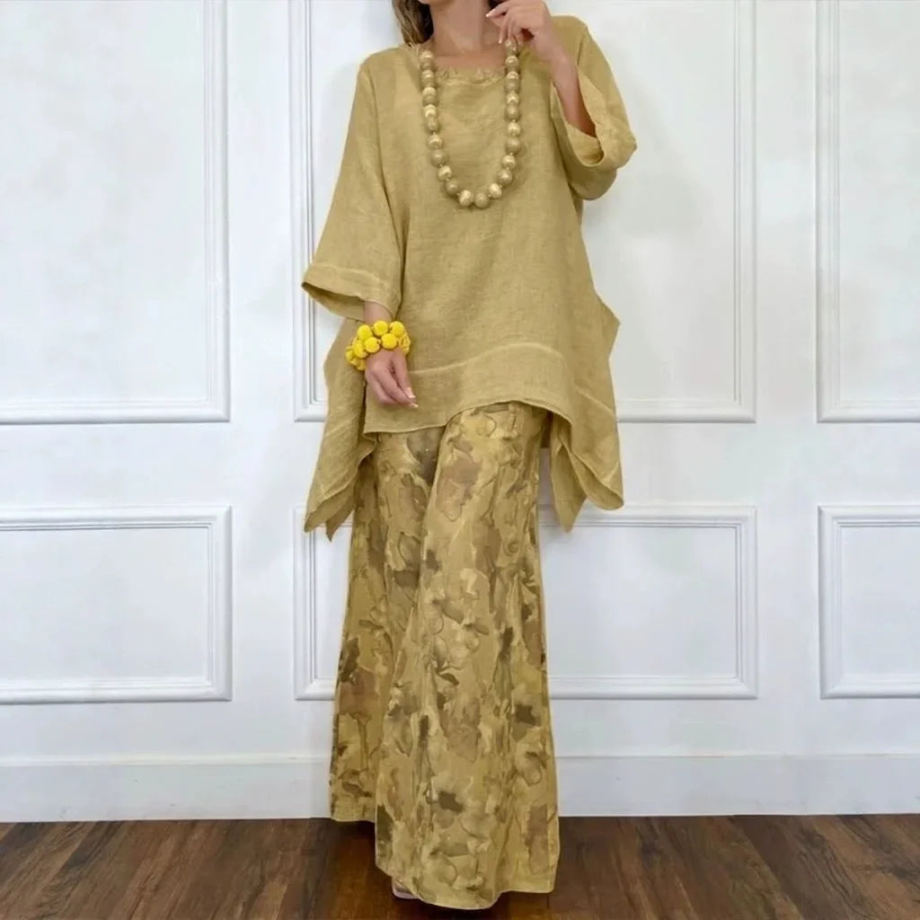 Amara™ Cotton-Linen Set with Oversized Top and Palazzo Pants
