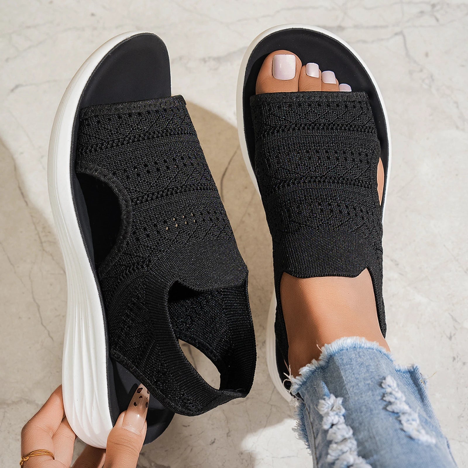 Nuvia™ Platform Sport Sandals With Open-Knit Upper And Side Cutout