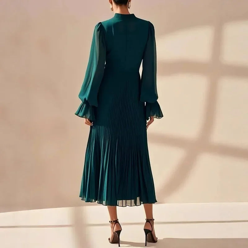 Lioren™ Dress with Sophisticated Pleats and Asymmetrical Ruffles