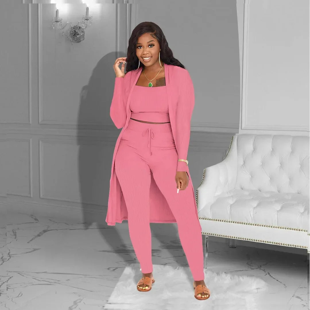 Velmira™ Set with a Cropped Top, Fitted Pants, and a Flowy Cardigan