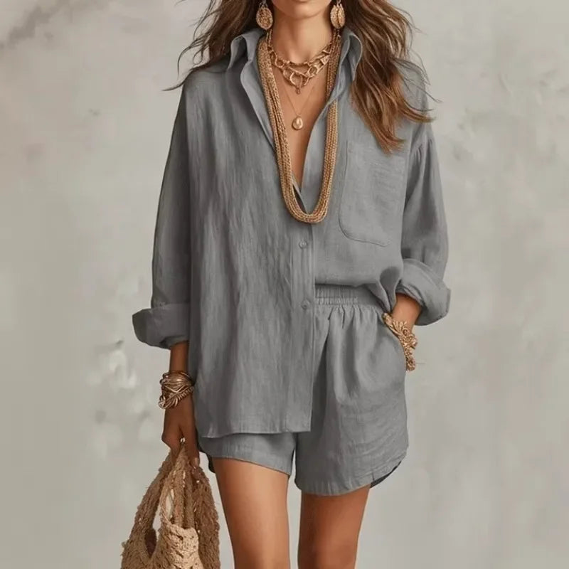 Bellmare™ Cotton Linen Set With Relaxed Shirt And Elegant Shorts