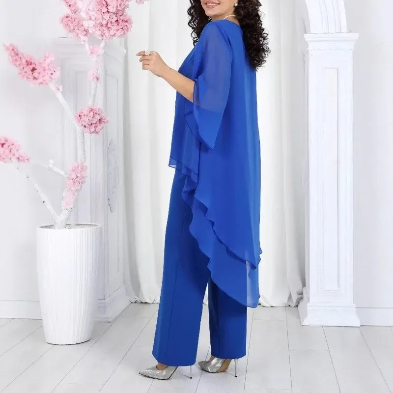 Aurevielle™ Set With Asymmetrical Layered Blouse and Wide-Leg Pants