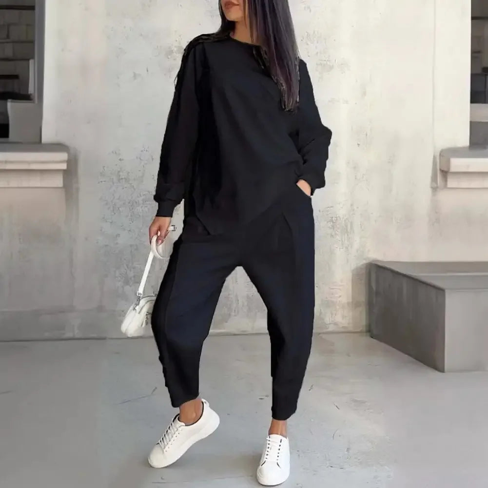 Eva™ Asymmetrical-Cut Sweatshirt and Jogger Pants Set with Pockets