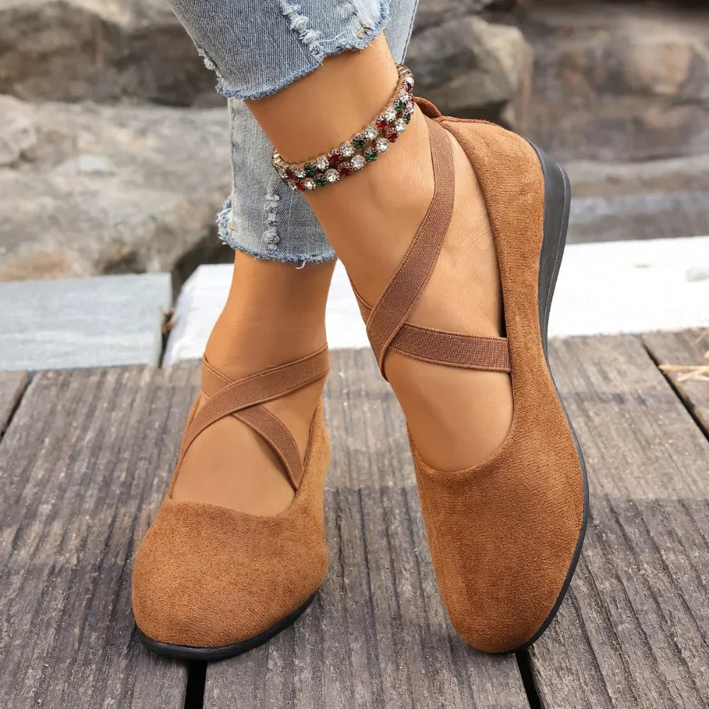 Alouette™ Shoes With Suede-Like Finish and Crisscross Straps