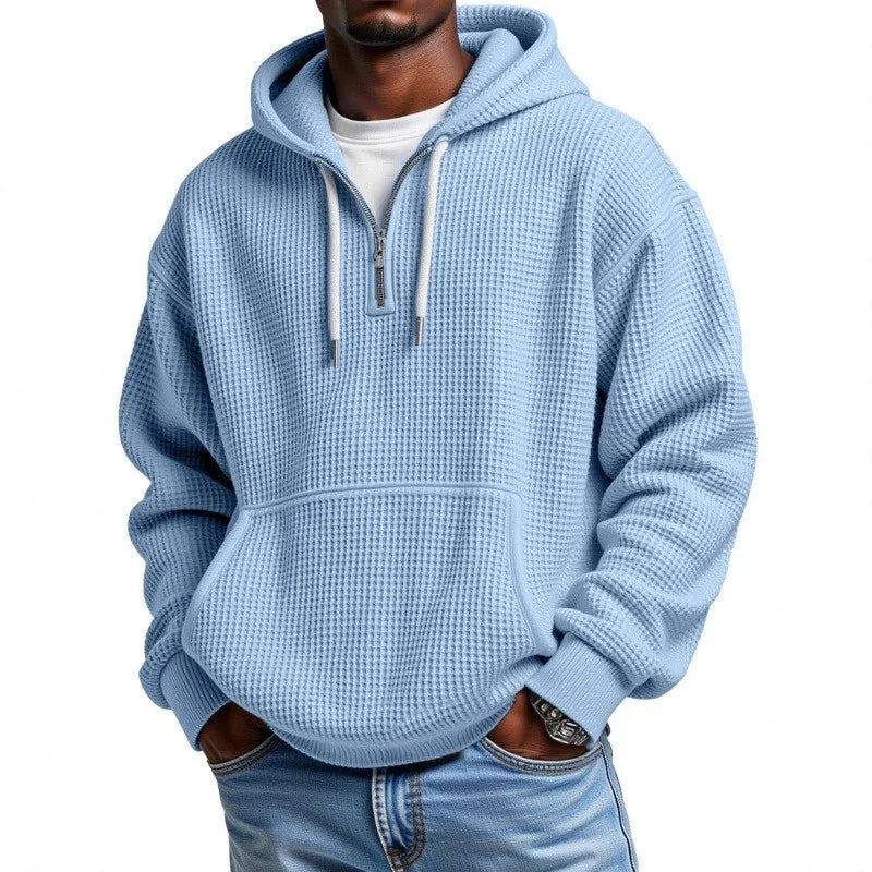 Hoodie Joel™ with Subtle Waffle Texture, Half-Zip and Kangaroo Pocket