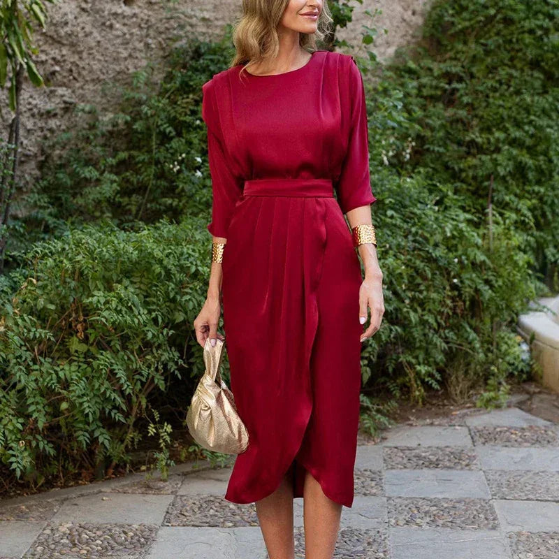 Imperiale™ Dress in Shiny Satin with Marked Waist / For Women Who Know Where They Want to Go!