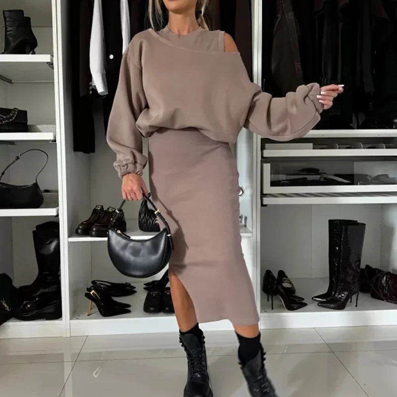 Dualité™ Set with Midi Dress and Overslim Fit Jacket / Contemporary Design that Lengthens and Enchants!