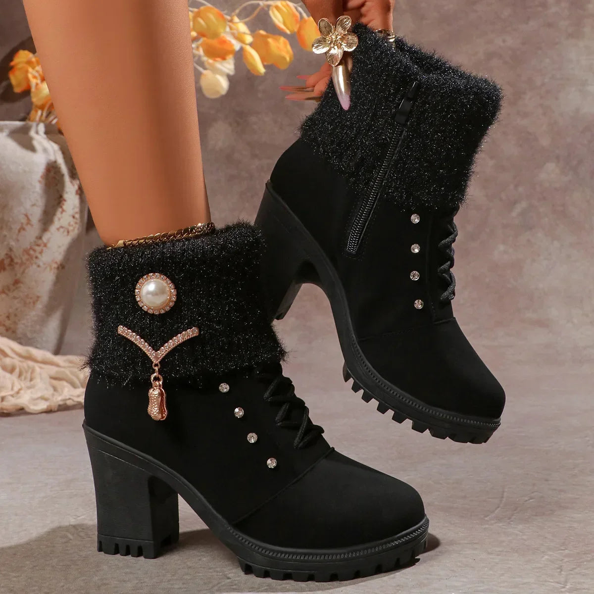 Mirabelle™ Thermal-Lined Boots with Jewel Details and Premium Finish / Elegance and Warmth in Every Step!