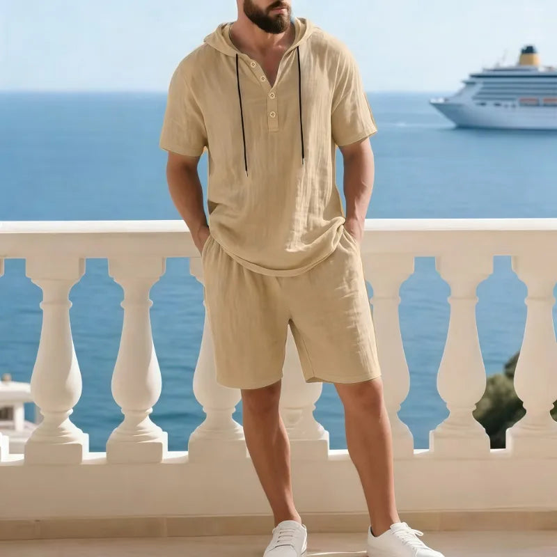 Portofino Coast™ Cotton-Linen Set With Modern Hooded Shirt