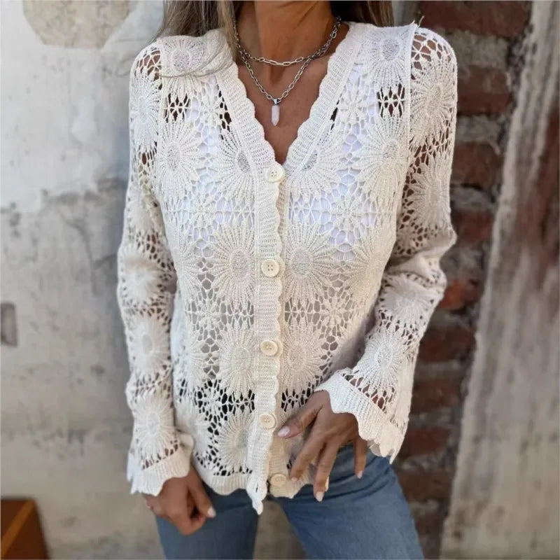 Charlotte™ Cardigan in Floral Crochet with Refined Artisan Finish