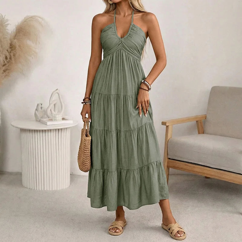 Solara Breeze™ Dress With Halter Neckline and Tiered Flowing Skirt