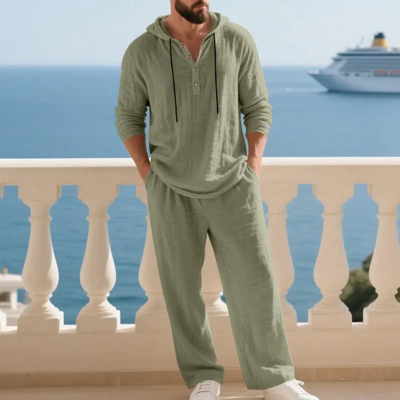 Julian™ Cotton-Linen Set with Long-Sleeve Hooded Top